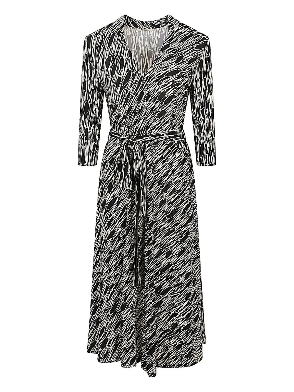 Siyu Abstract-print Belted-waist Midi Dress In Black