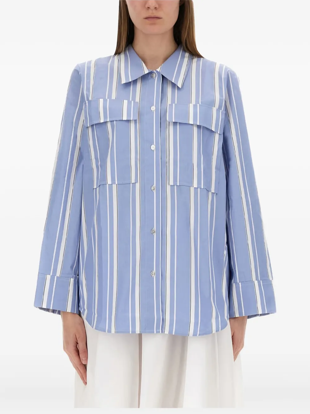 striped-pattern pocket shirt