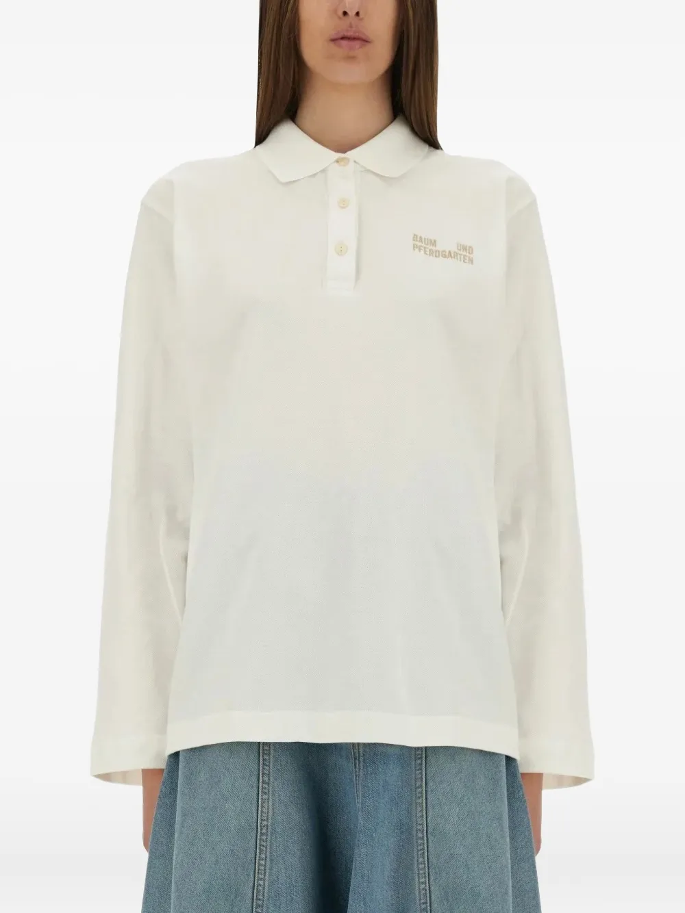 Baum Und Pferdgarten Jeanne Long-sleeve Polo Shirt In White