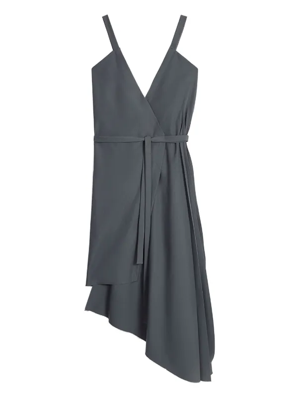 knee length dresses for ladies Asymmetric Sleeveless Ruffle Faux Wrap Midi Dress main image 0