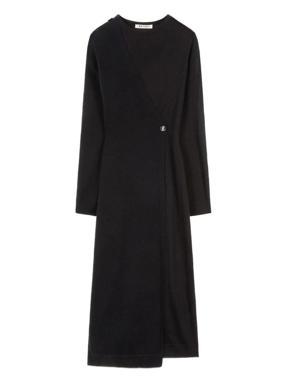Ports 1961 asymmetrical buttoned midi dress Zwart
