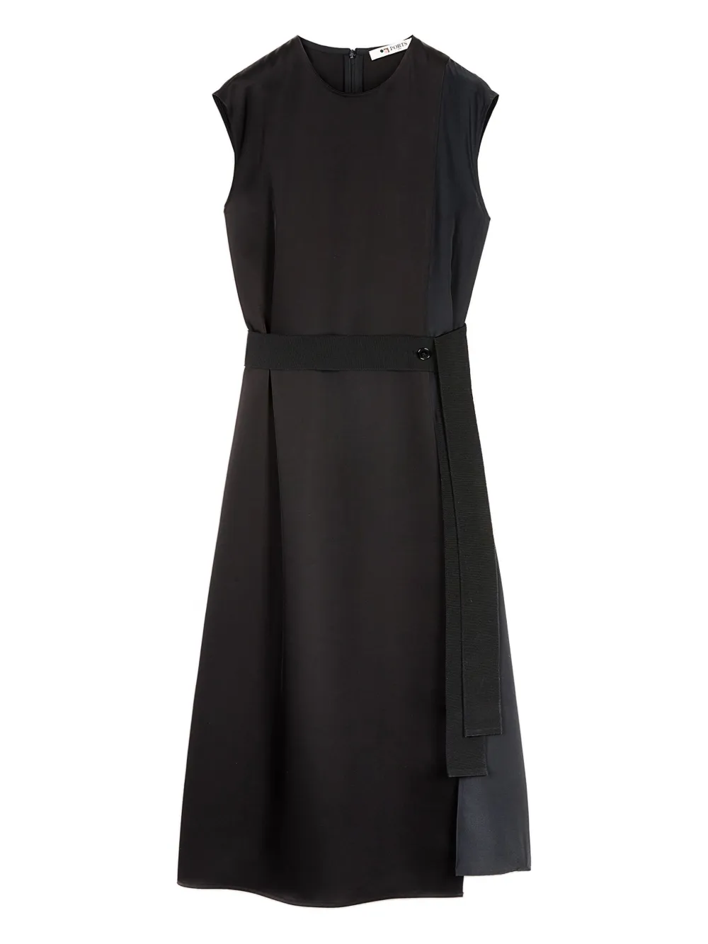 Ports 1961 belted cap-sleeved midi dress Zwart