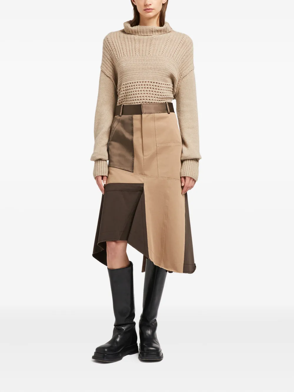 Ports 1961 Asymmetrisch midi-rok met patchwork Bruin