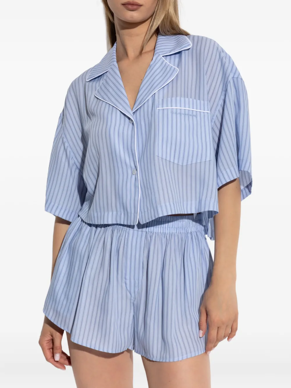 Alexander Wang striped elastic-waist shorts Blauw