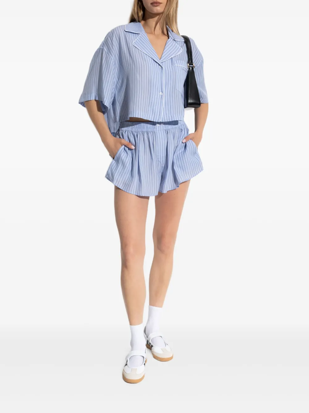 Alexander Wang striped elastic-waist shorts Blauw