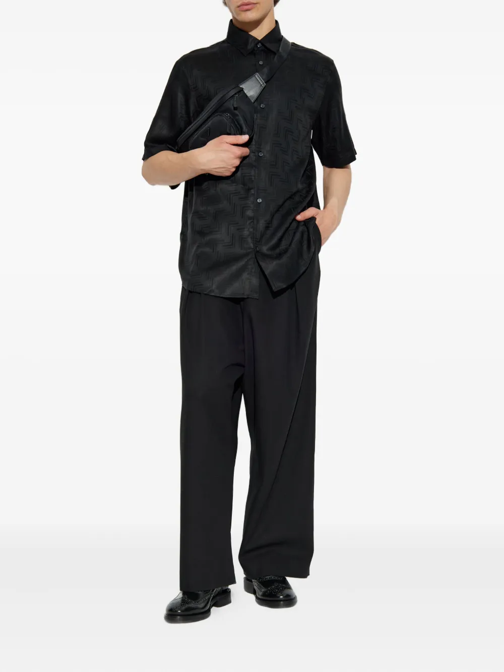 Emporio Armani geometric-pattern short-sleeve shirt Zwart