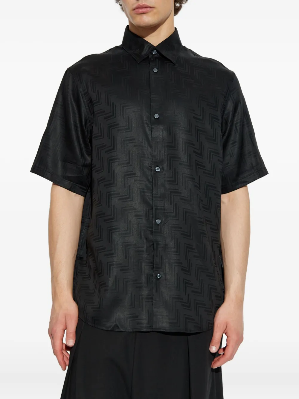 Emporio Armani geometric-pattern short-sleeve shirt Zwart