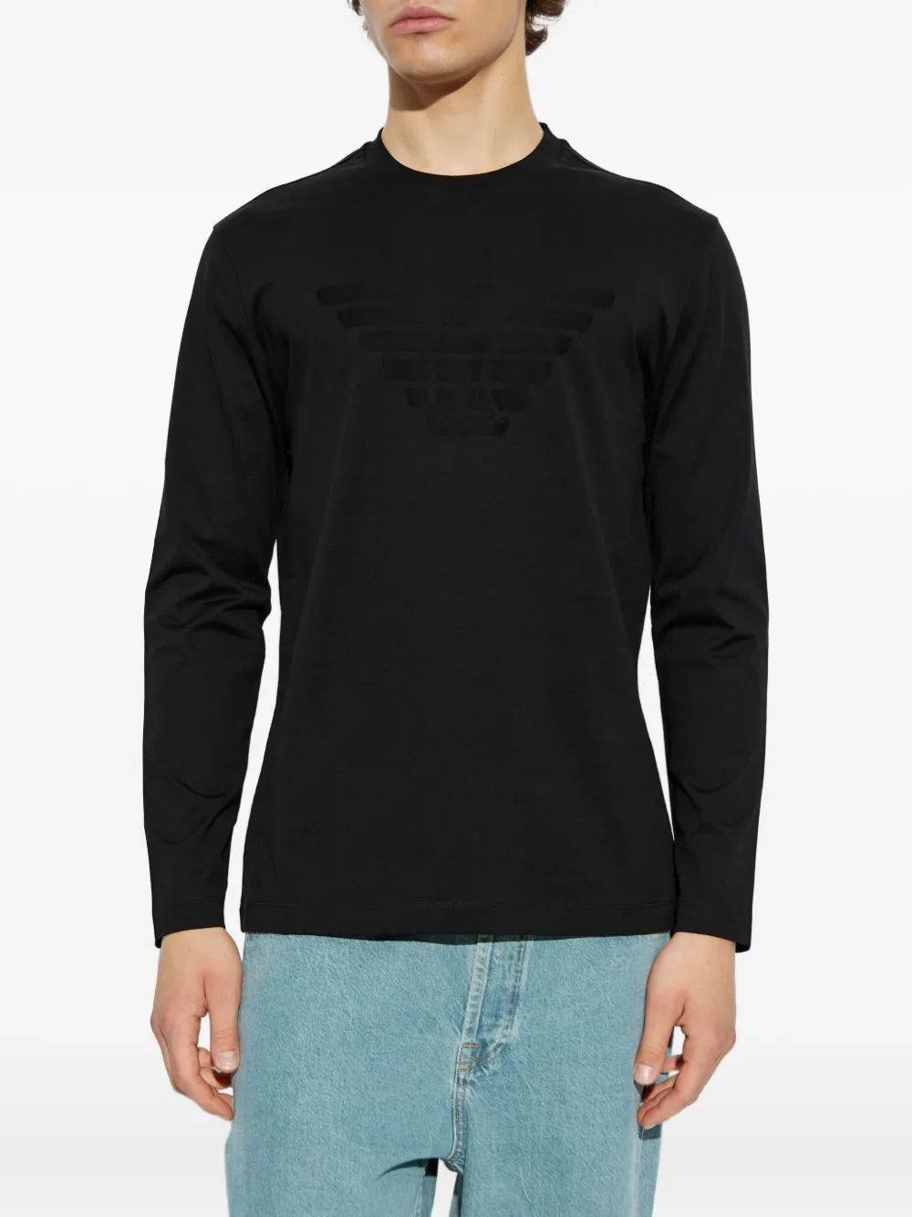 Emporio Armani eagle-emblem long-sleeve T-shirt Zwart