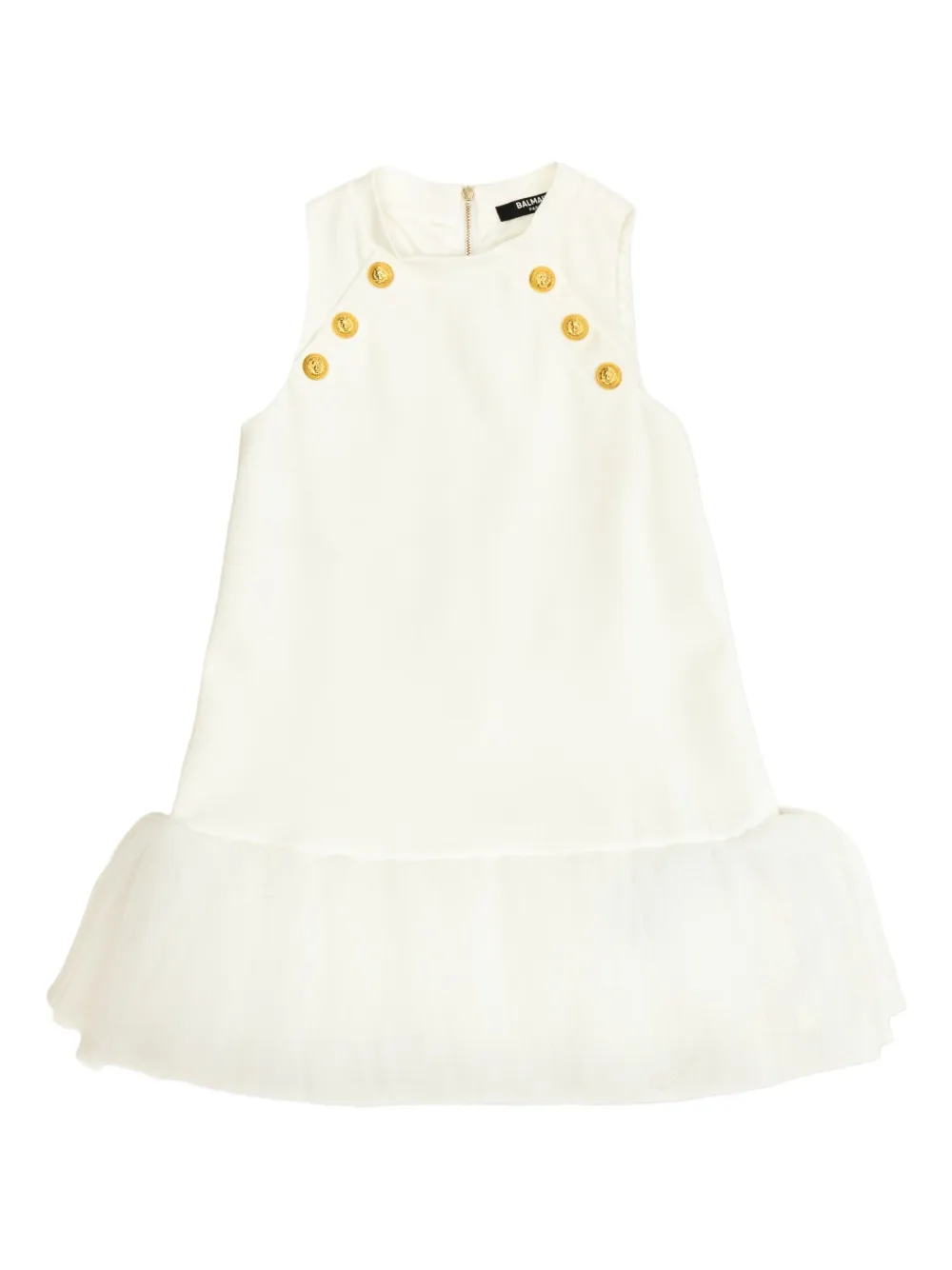 Balmain Kids lion-head button tulle dress Wit