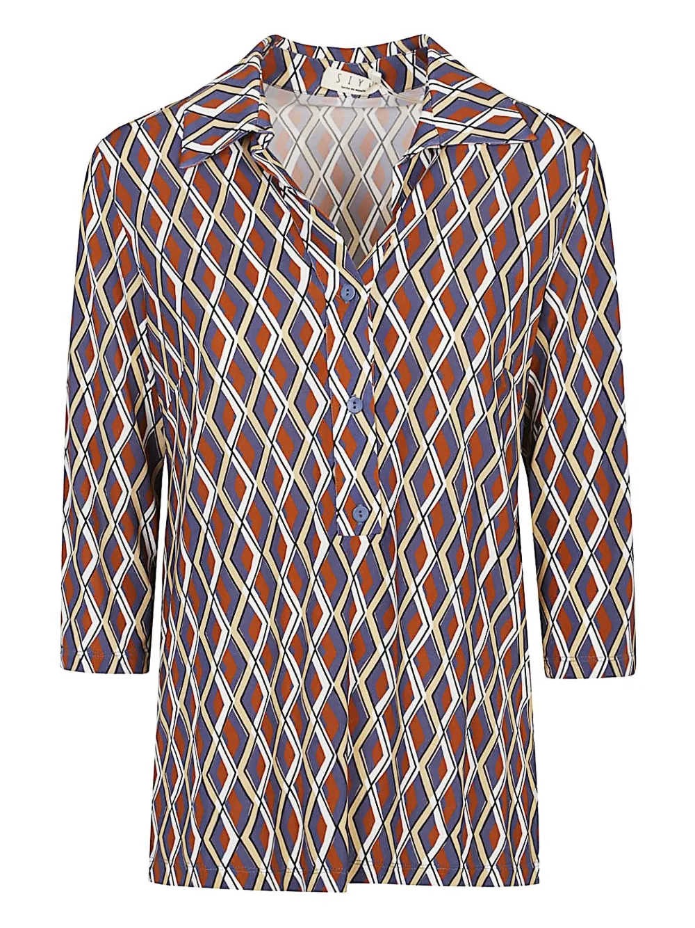 Siyu geometric-print polo-neck blouse | Brown | Image 1