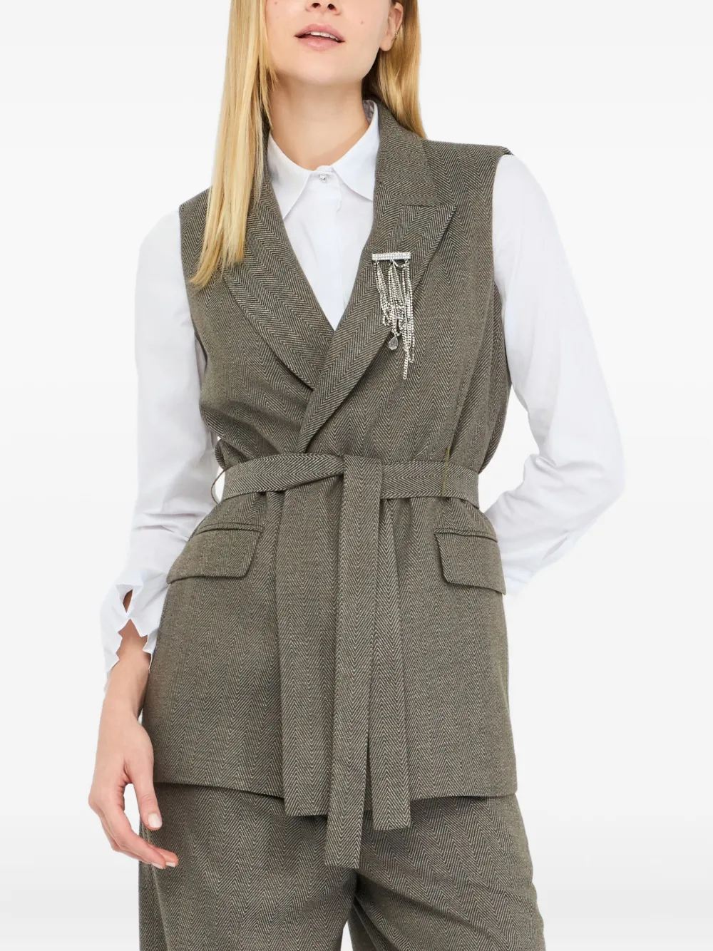 LIU JO chevron brooch waistcoat Groen