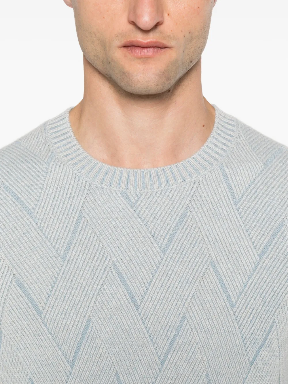 Gran Sasso Chevron-pattern Crew-neck Sweater In Blue