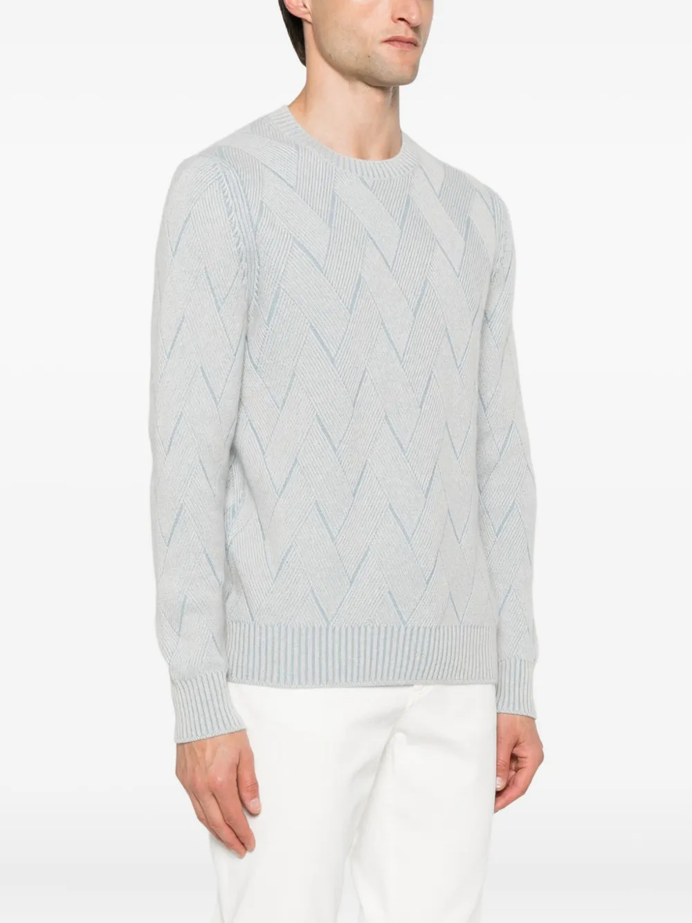 Gran Sasso Chevron-pattern Crew-neck Sweater In Blue
