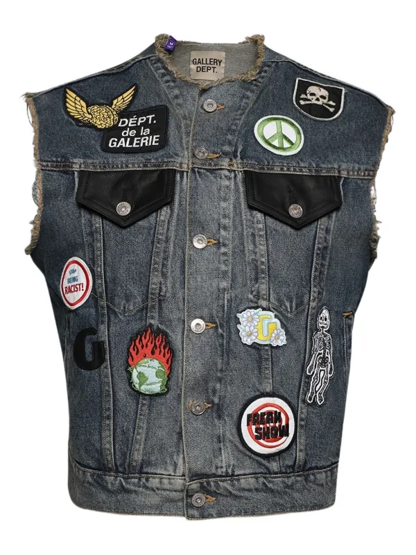 GALLERY embroidered-patches Denim Vest Blue FARFETCH IN