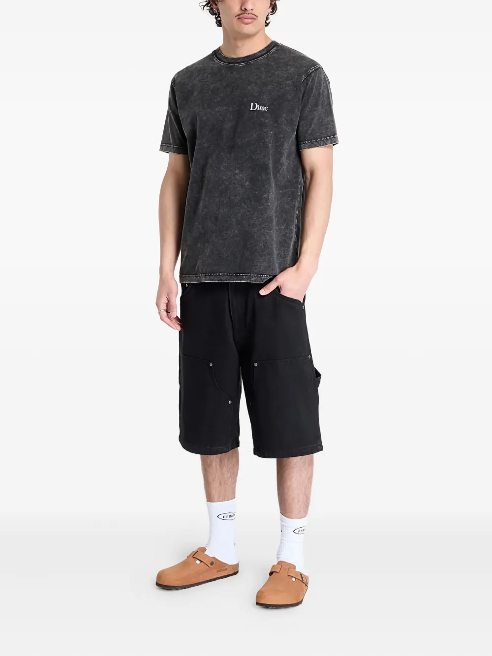 dime T-shirt met geborduurd logo en acid-wassing Zwart