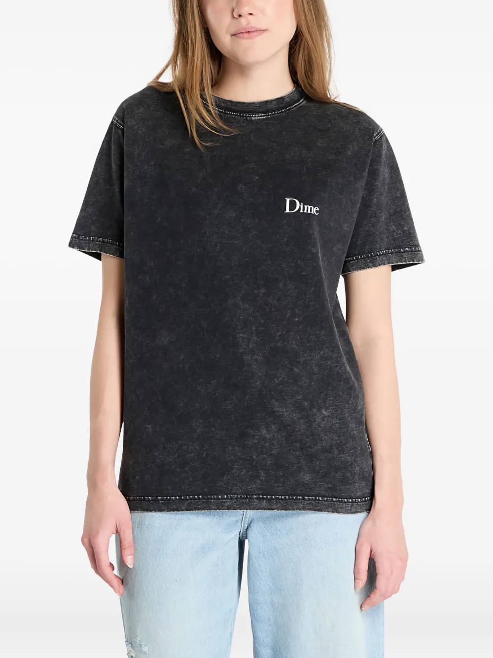 dime T-shirt met geborduurd logo en acid-wassing Zwart