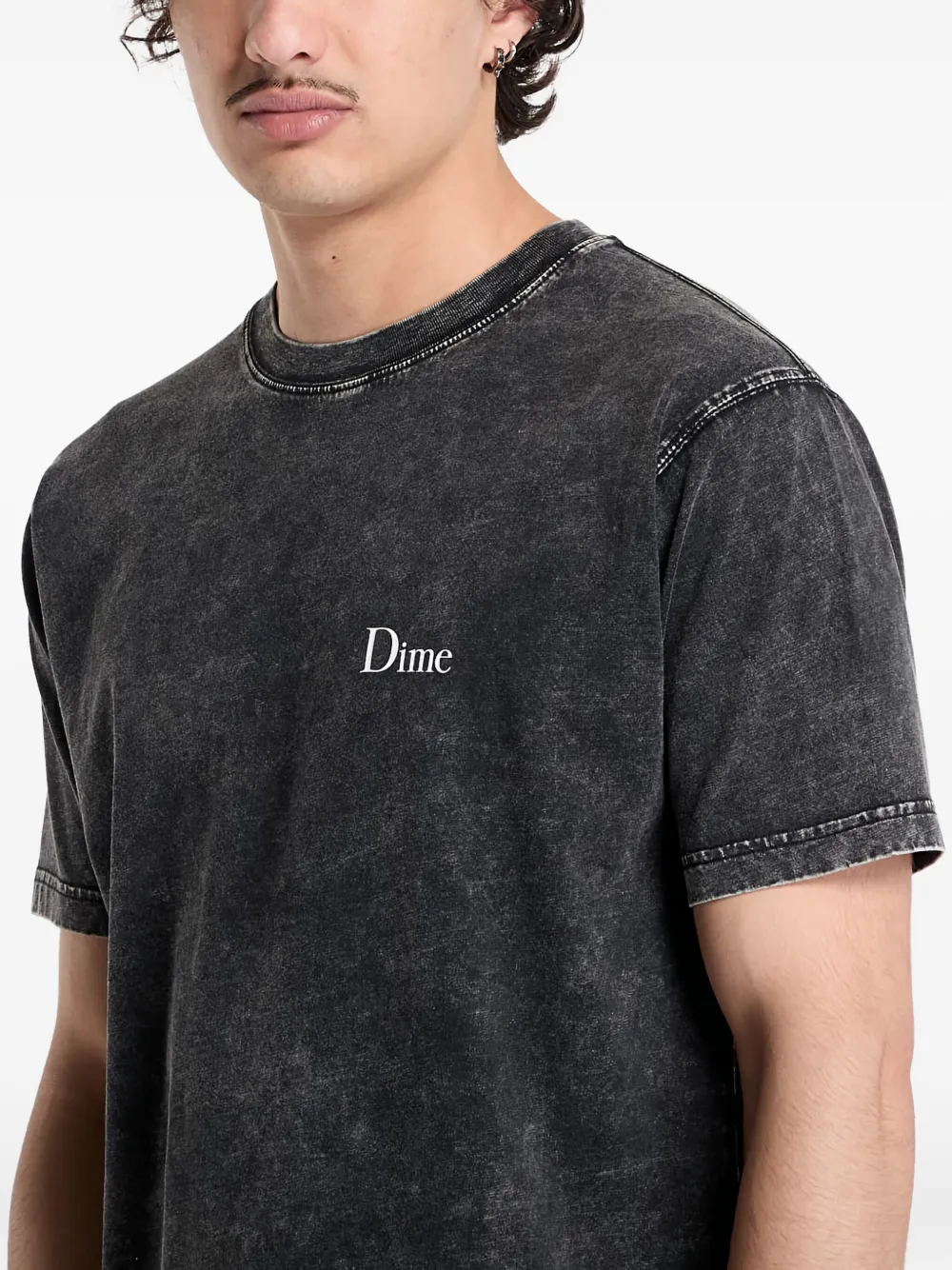 dime T-shirt met geborduurd logo en acid-wassing Zwart