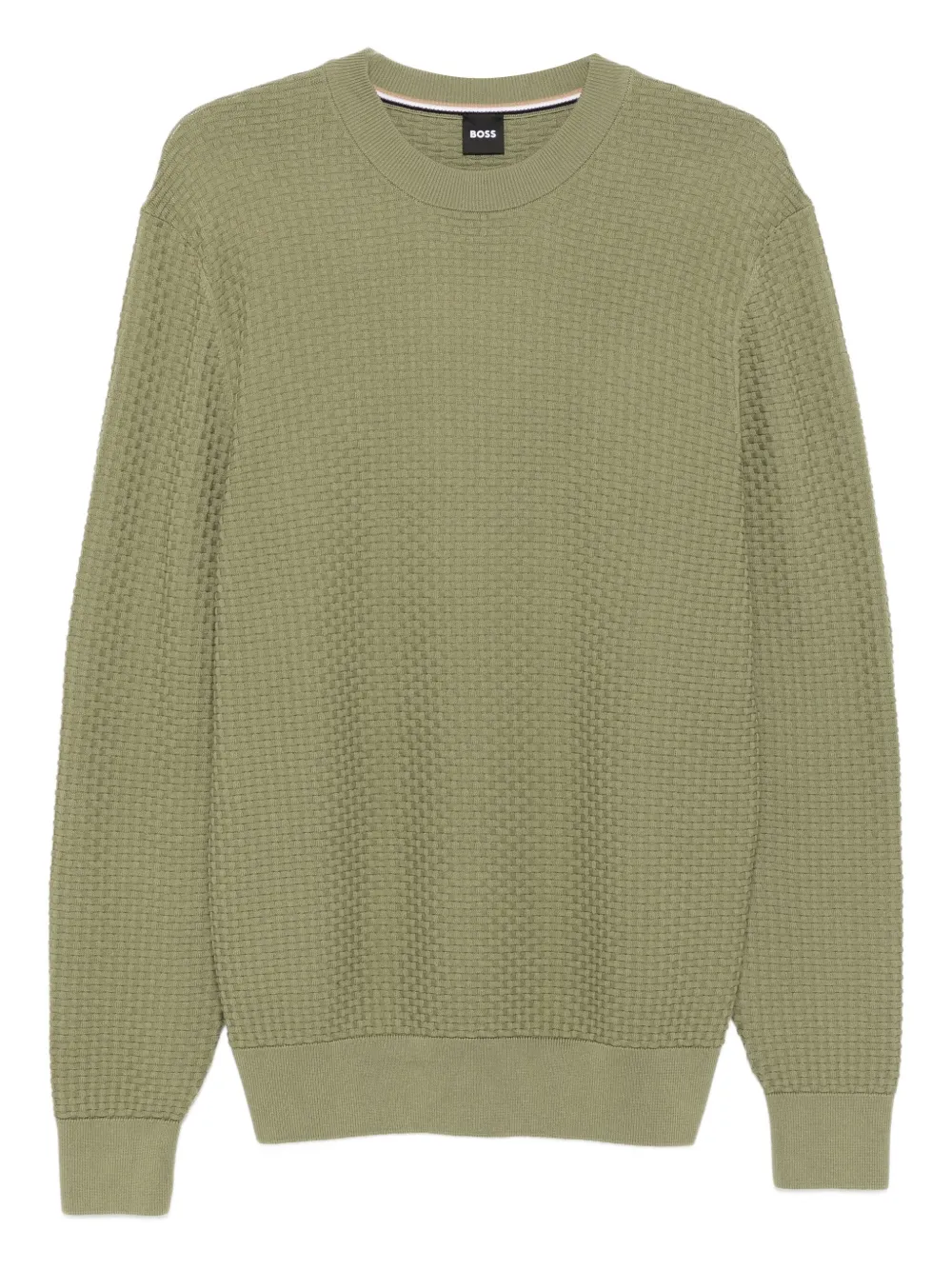 BOSS Sweater met wafelpatroon en ronde hals Groen