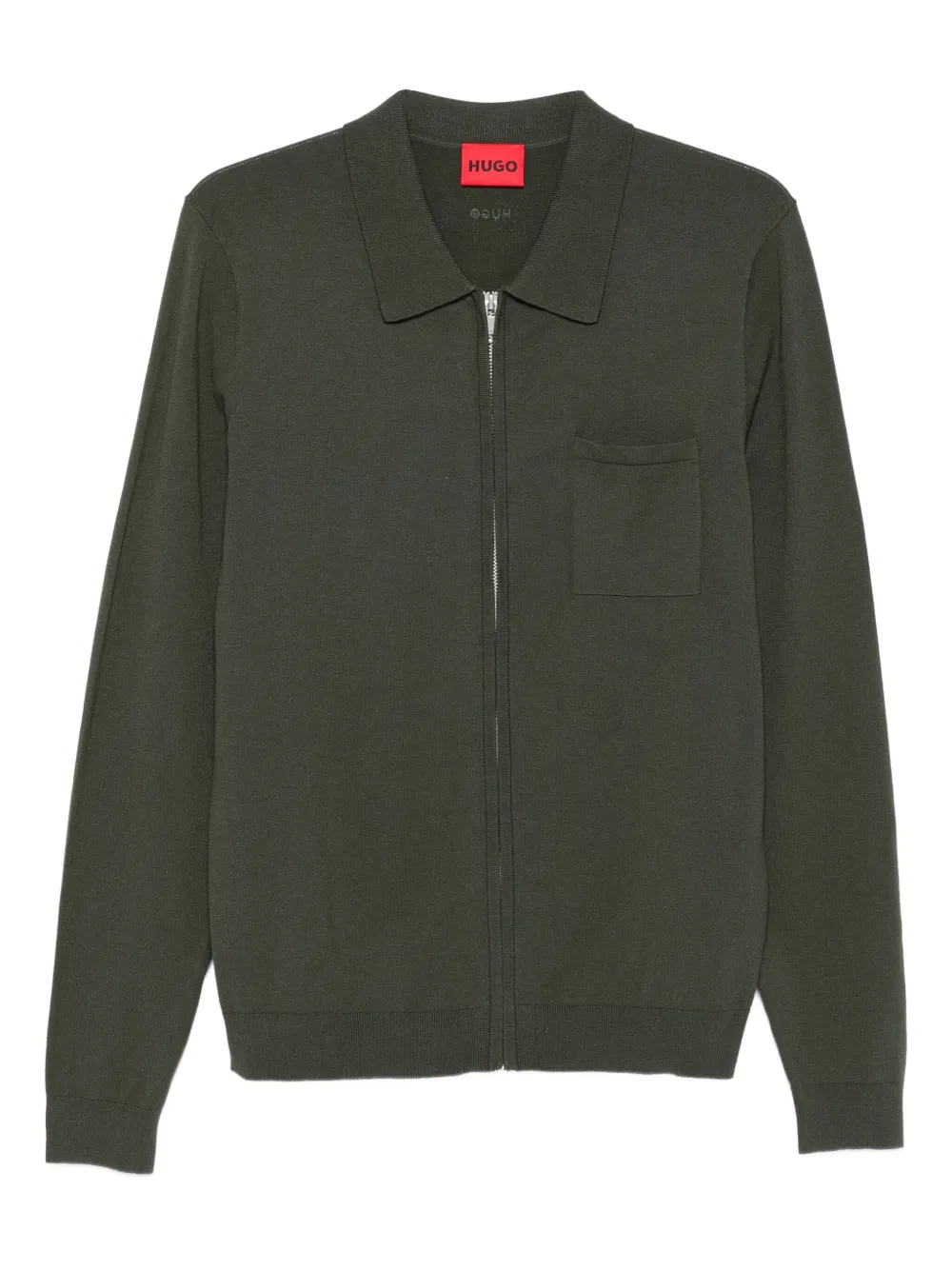 BOSS front-zipped single-pocket cardigan - Verde