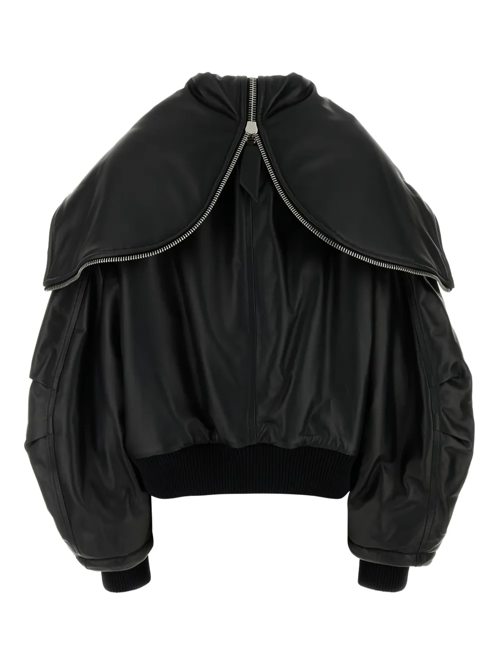 The Attico oversized-collar leather jacket Zwart