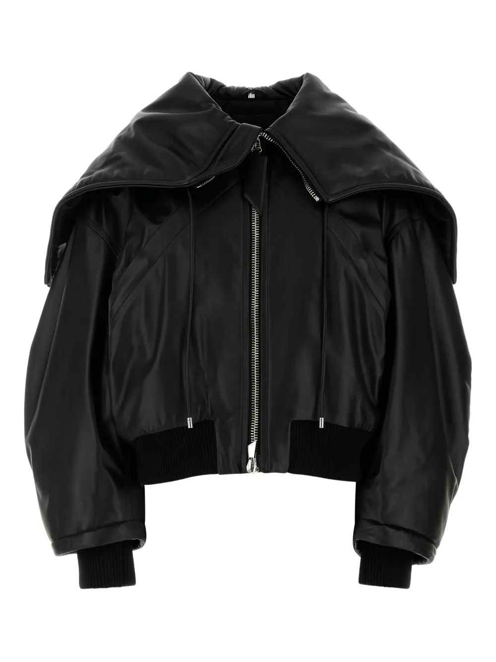 The Attico oversized-collar leather jacket Zwart
