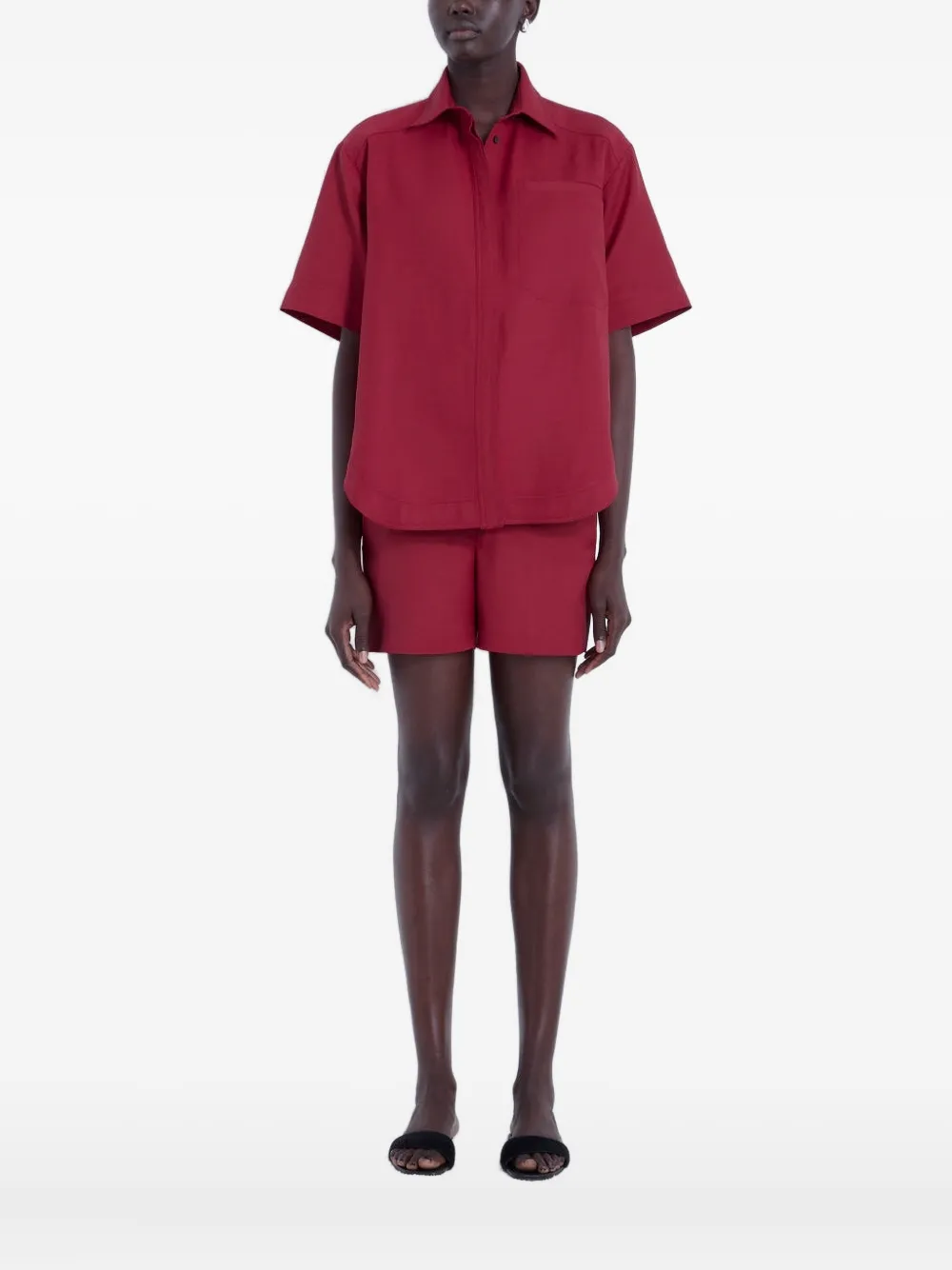 Loulou Blouse met zakken en korte mouwen - Rood