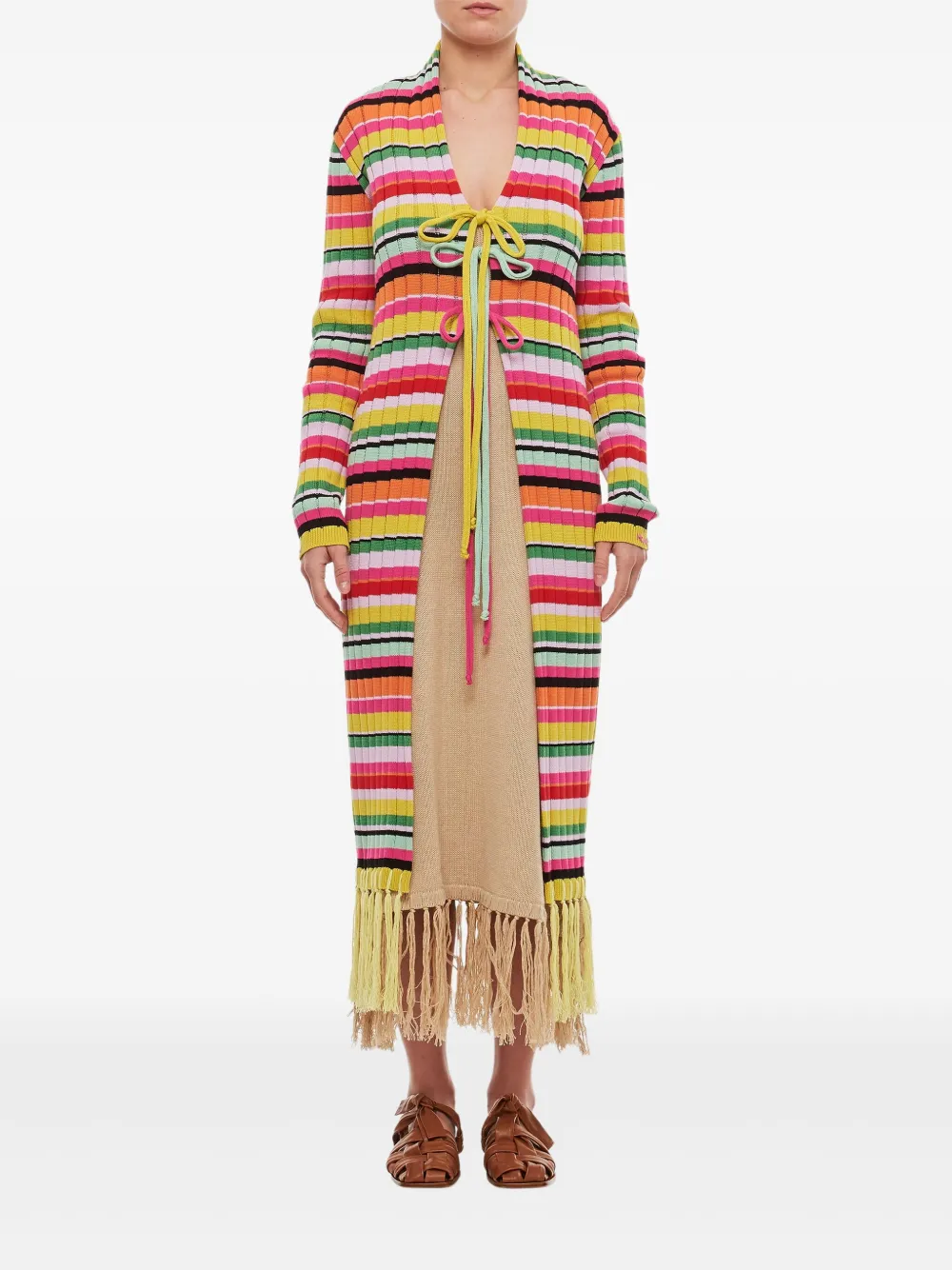 Gio Giovanni Gerosa Cotton Fringes Long Cardigan In Multi