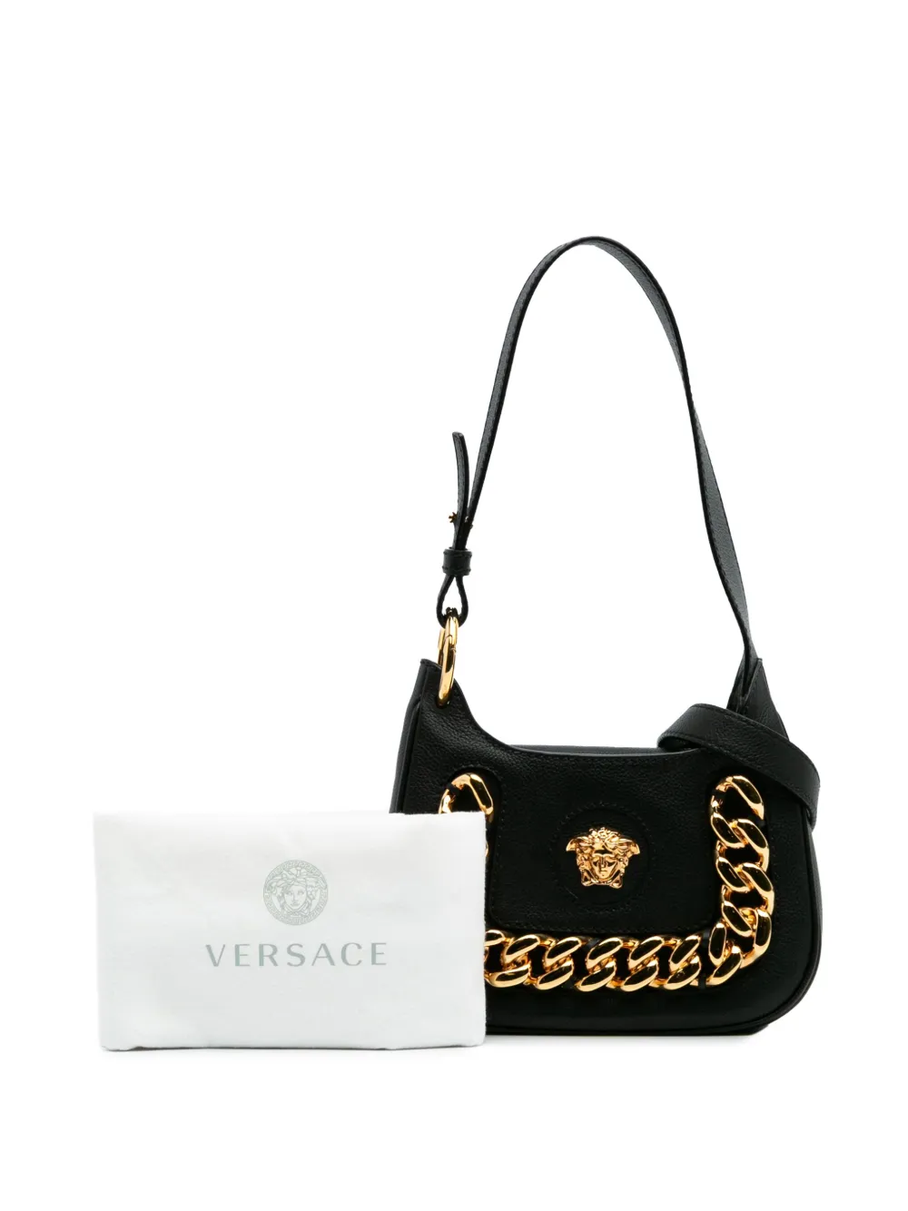 近年✨VERSACE ラ メデューサ スモールホーボーバッグ 黒 本革 2way クロコ型押し メドゥーサ '95 スモール ハンドバッグ
