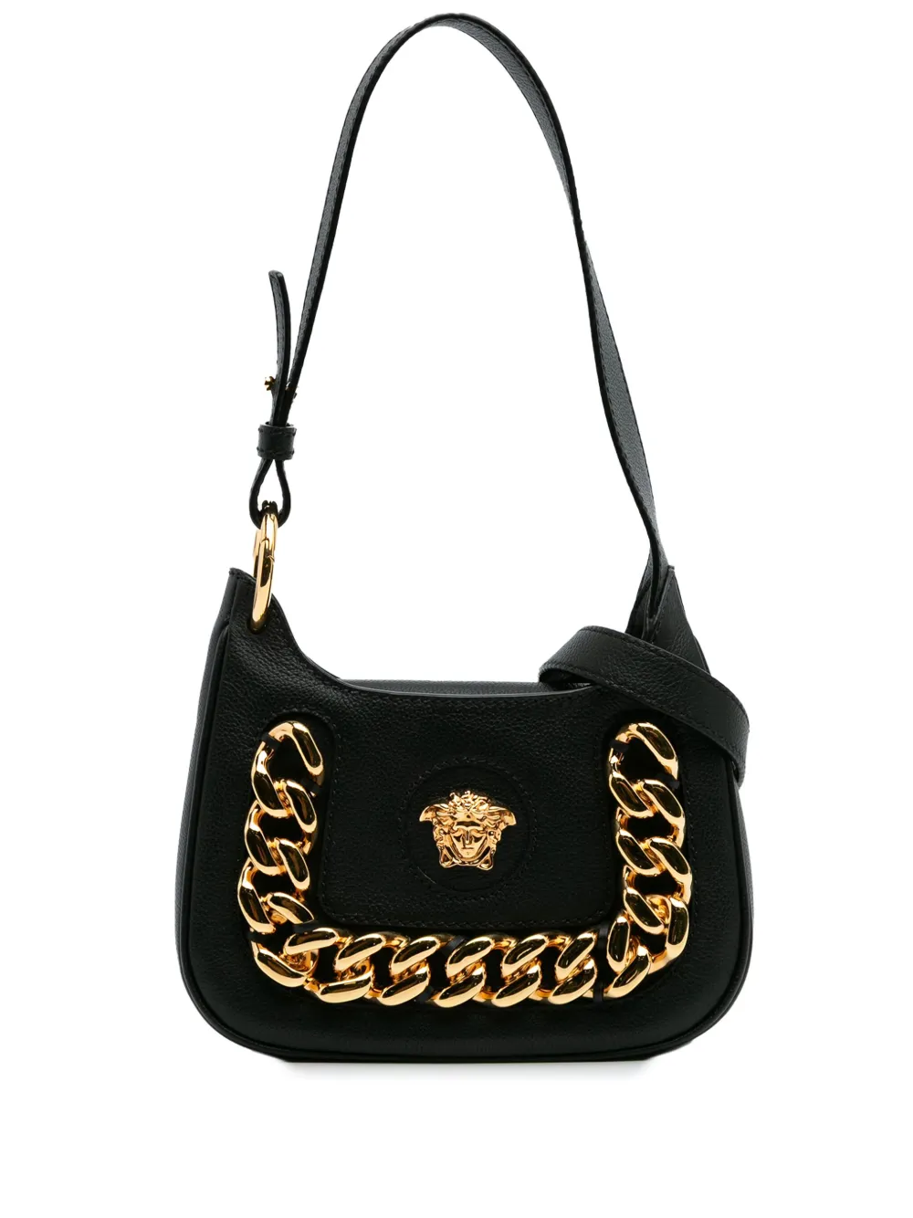 Versace Pre-Owned 2000-2025 スモール レザー ラ メドゥーサ チェーン ホーボー ショルダーバッグ - ブラック Versace Pre-Owned 2000-2025 スモール レザー ラ メドゥーサ チェーン ホーボー ショルダーバッグ - ブラック