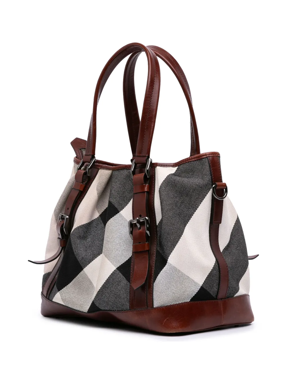 Pre-owned Burberry 2000-2017 Mega Check Canvas Lowry Satchel