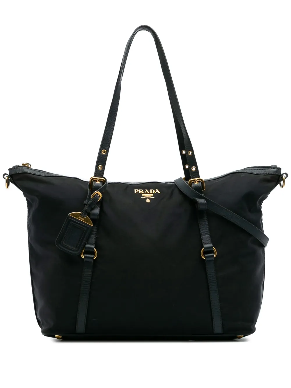 Prada Pre-Owned 2000-2024 Saffiano Trimmed Tessuto Zip Top Convertible Tote satchel | Black | Image 1