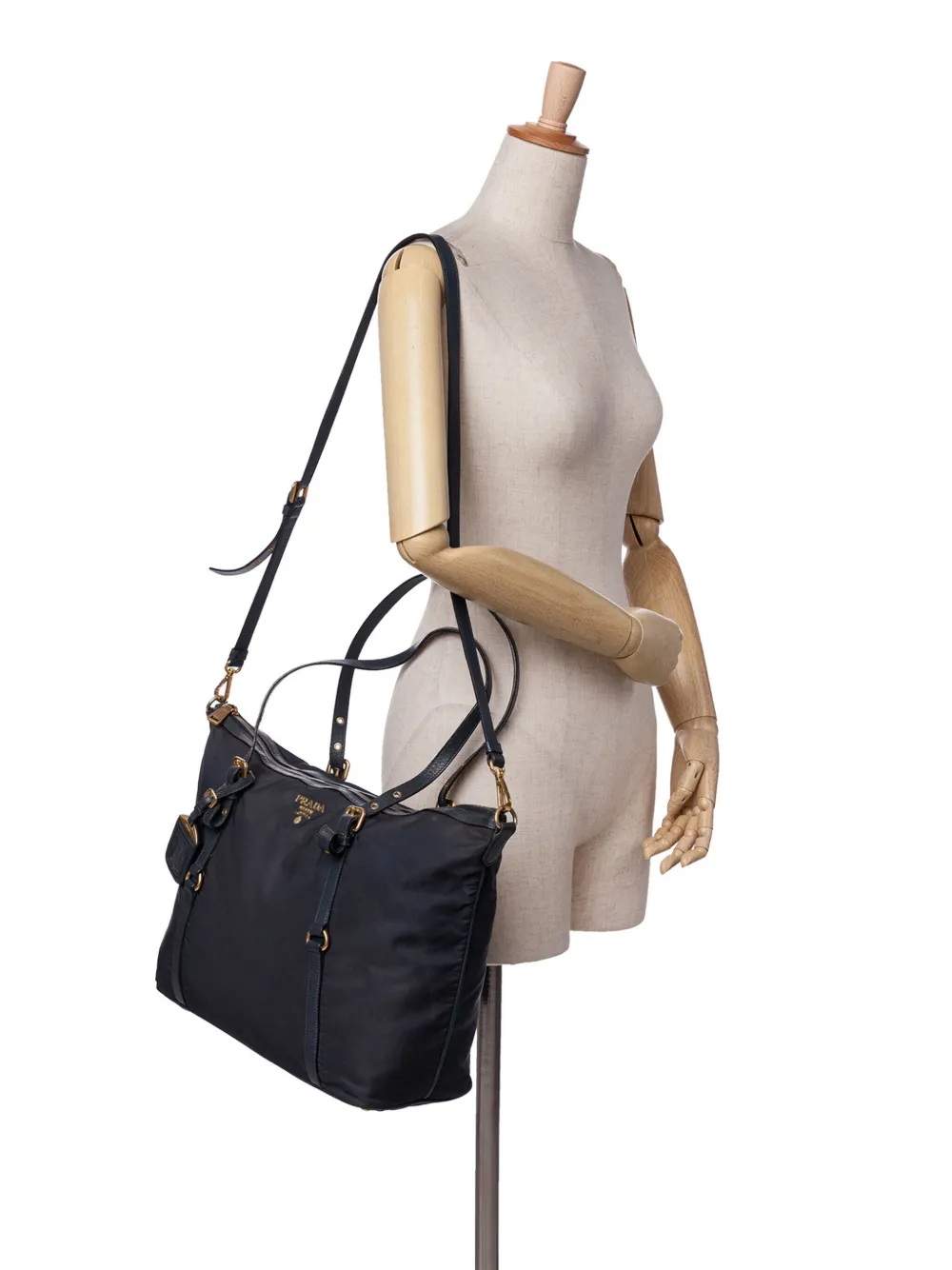 Prada Pre-Owned 2000-2024 Saffiano Trimmed Tessuto Zip Top Convertible Tote satchel | Pre-Owned | Image 2