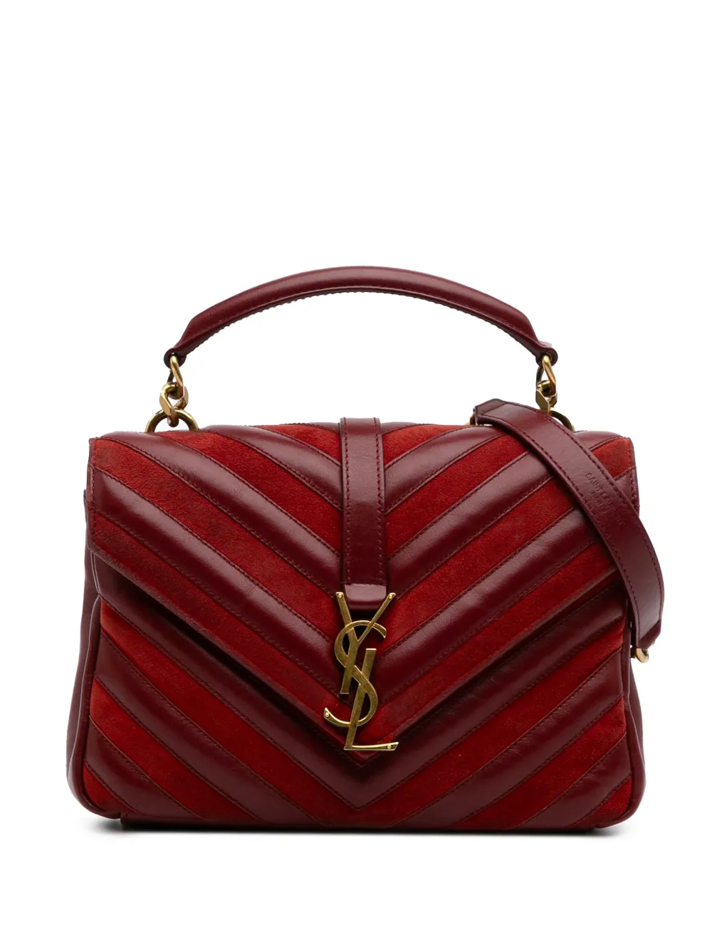 Saint Laurent Pre-Owned bolso satchel College mediano en piel de becerro y ante en chevron con monograma 2017 | rojo | Image 1