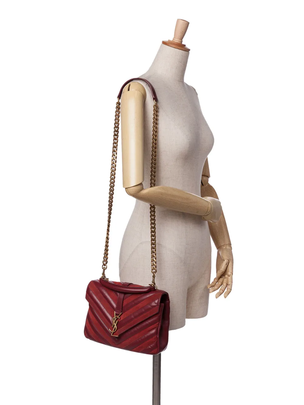 Saint Laurent Pre-Owned bolso satchel College mediano en piel de becerro y ante en chevron con monograma 2017 | Estilos de archivo | Image 2