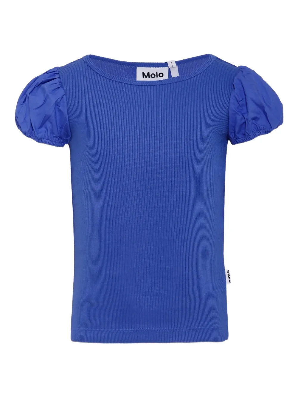 Molo Geribbeld T-shirt met pofmouwen Blauw