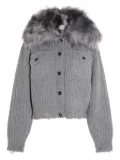 Blumarine fur-trimmed knitted jacket - Grey
