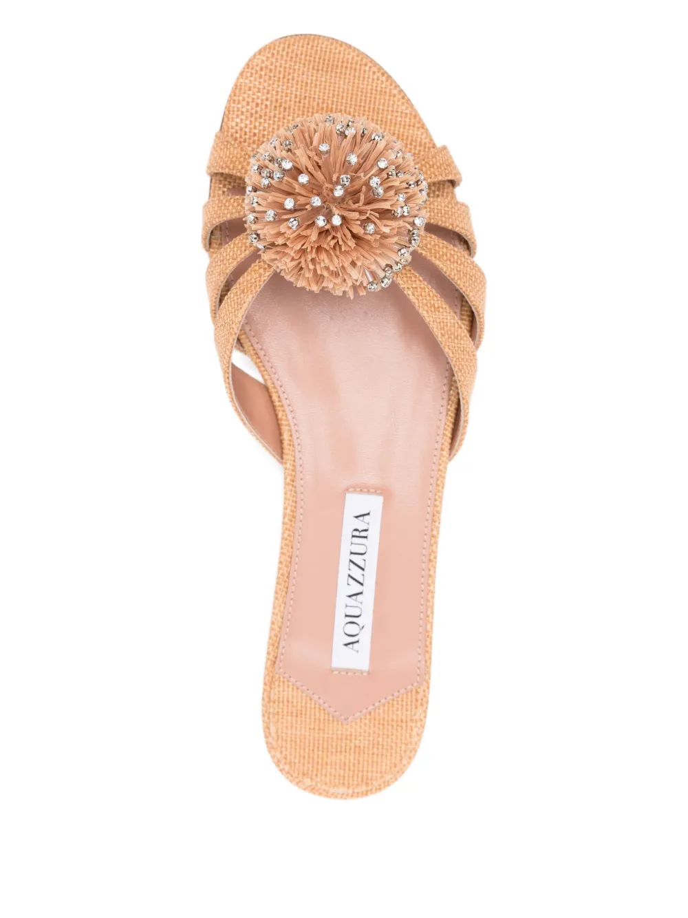 Aquazzura Movida crystal-embellished pom-pom sandals Neutrals