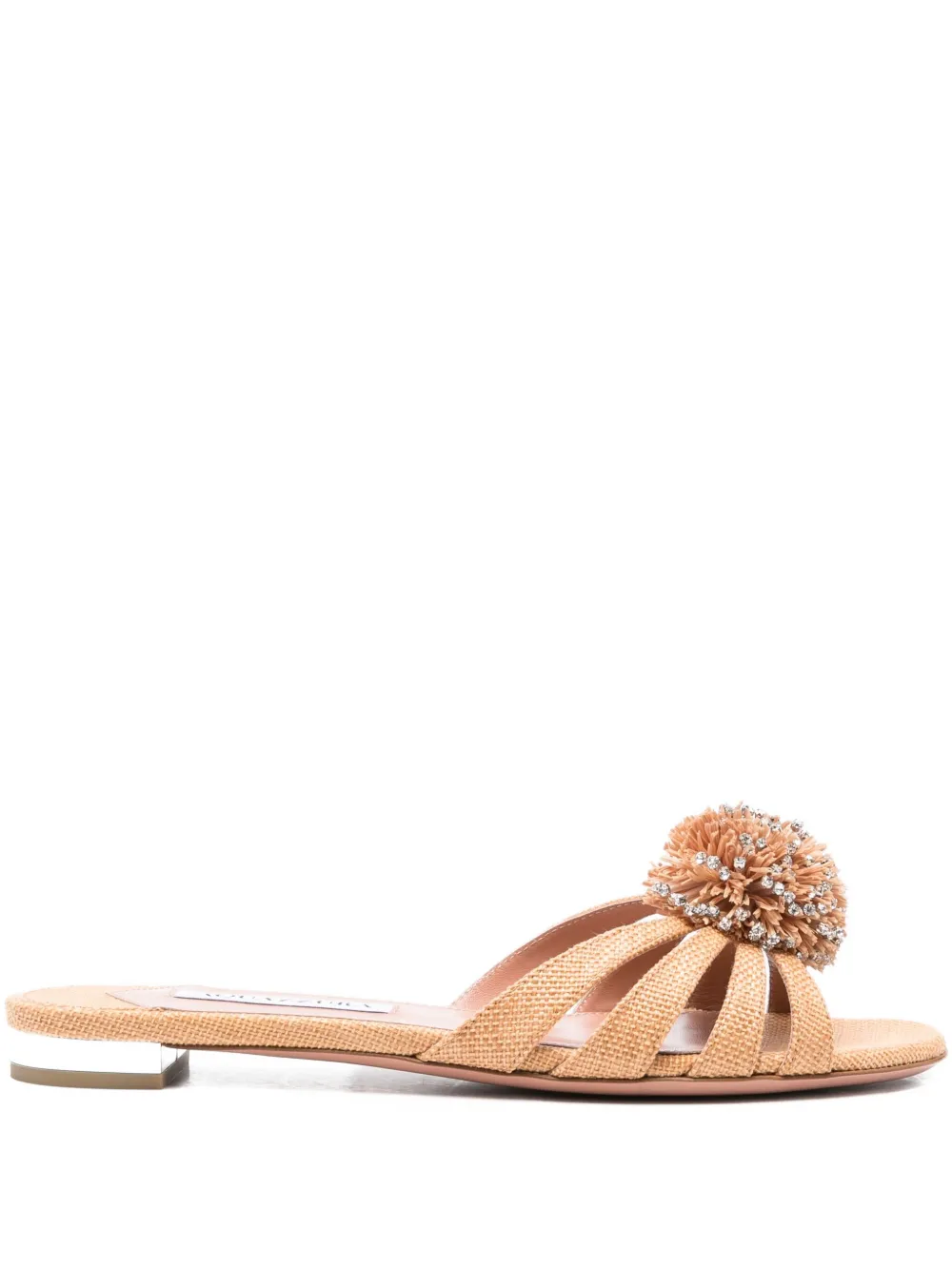 Aquazzura Movida crystal-embellished pom-pom sandals Neutrals