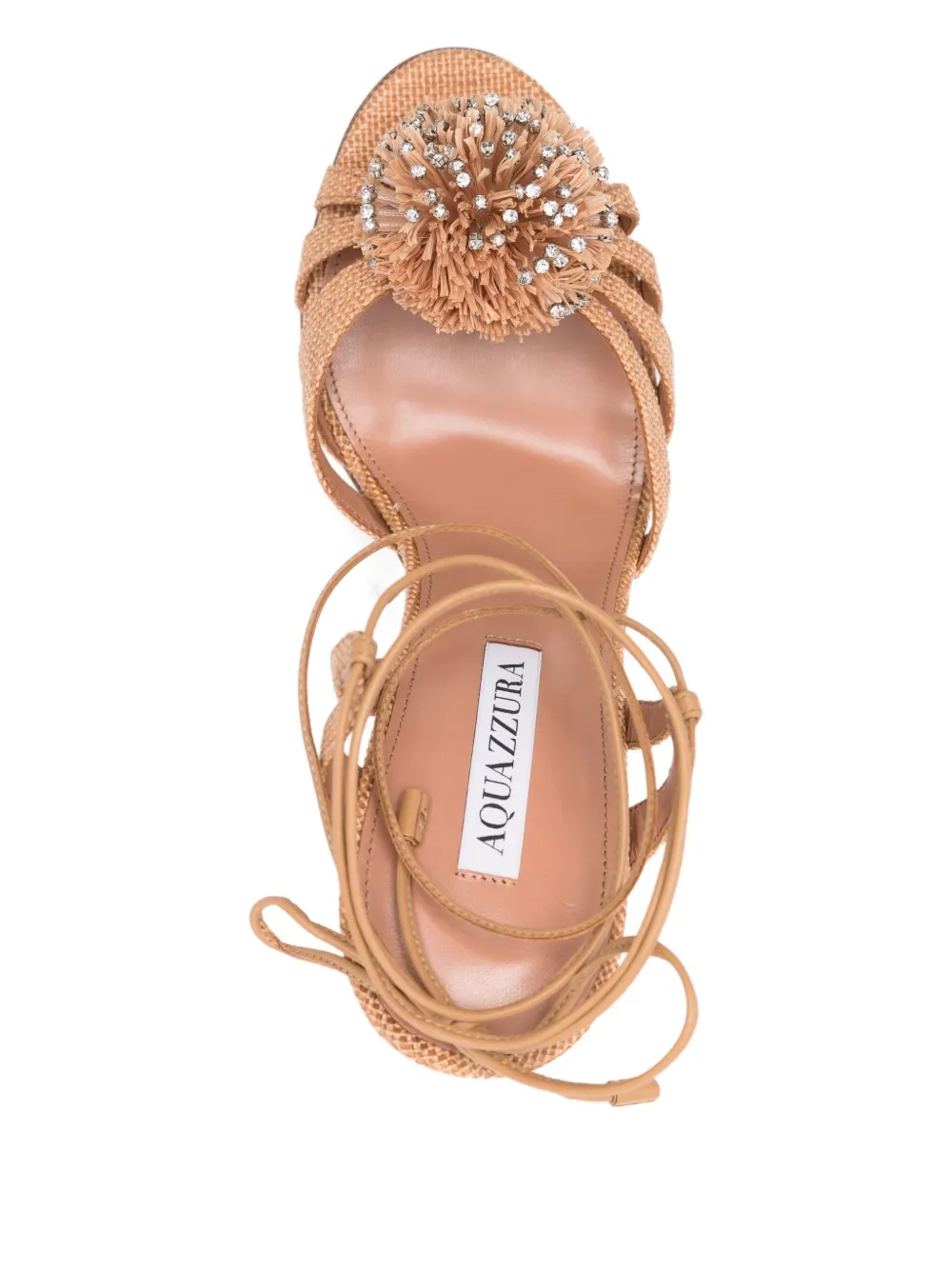 Aquazzura 110mm Movida crystal-embellished pom-pom sandals Neutrals