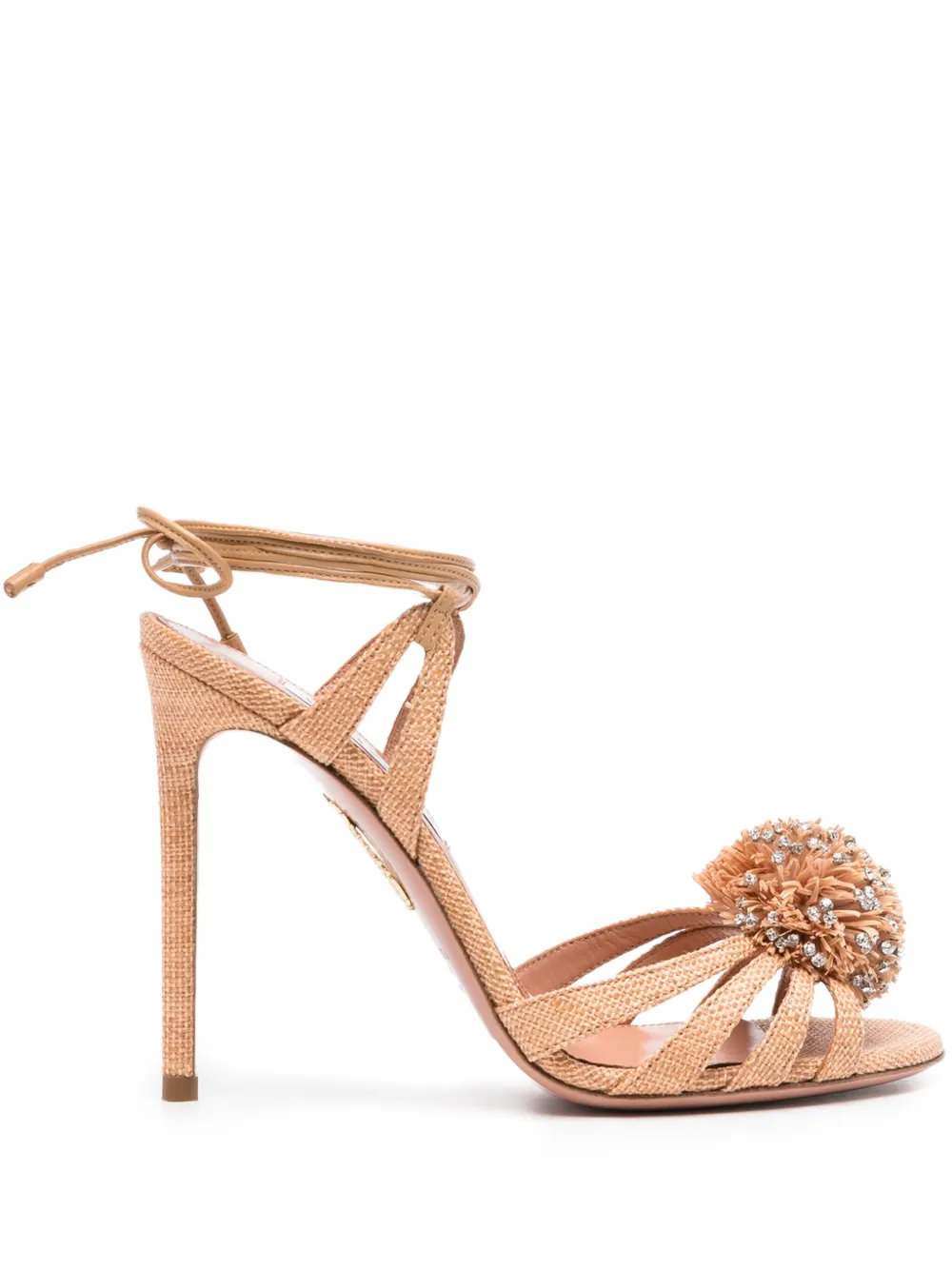 Aquazzura 110mm Movida crystal-embellished pom-pom sandals Neutrals