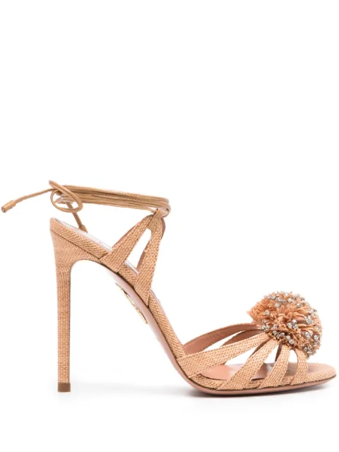 Aquazzura 110mm Movida crystal-embellished pom-pom sandals