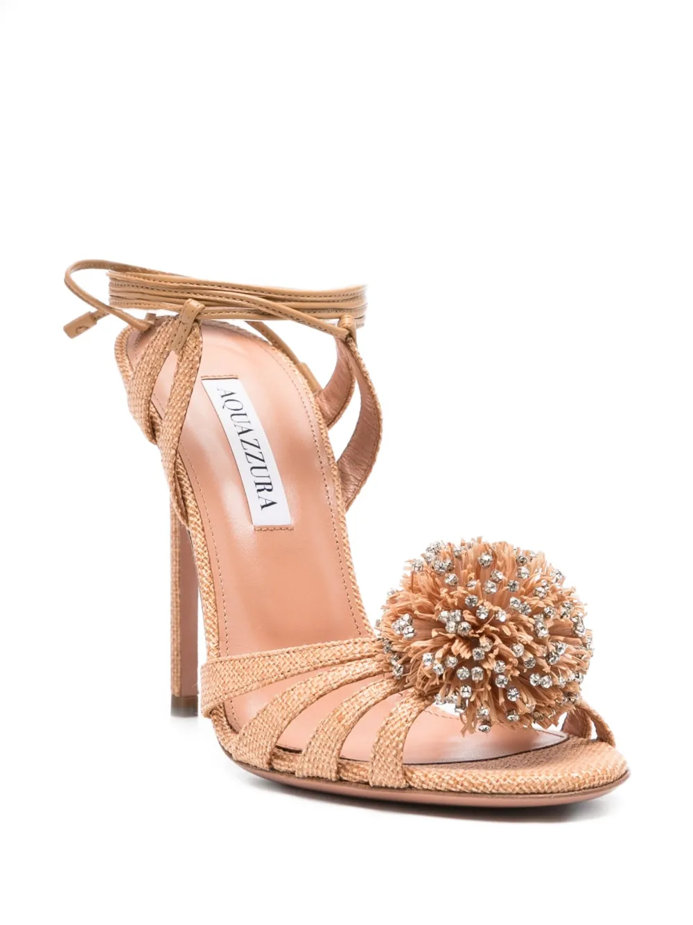 Aquazzura 110mm Movida crystal-embellished pom-pom sandals Neutrals