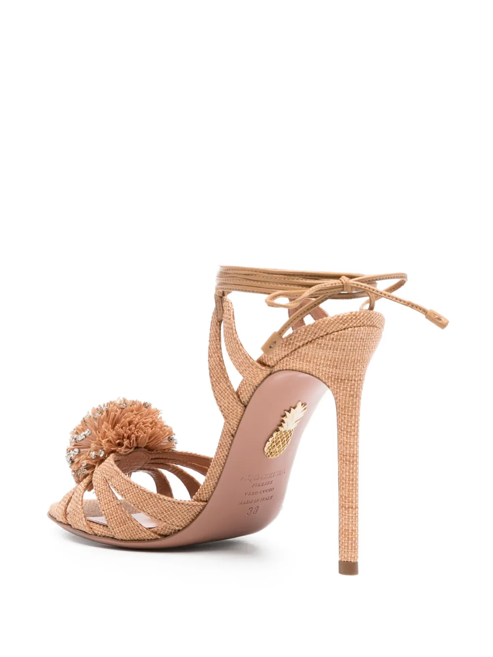 Aquazzura 110mm Movida crystal-embellished pom-pom sandals Neutrals