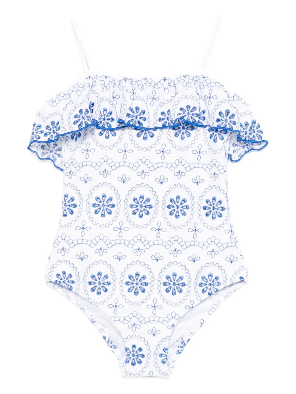 MC2 Saint Barth Kids ruffled embroidered swimsuit Wit