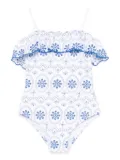MC2 Saint Barth Kids ruffled embroidered swimsuit - White