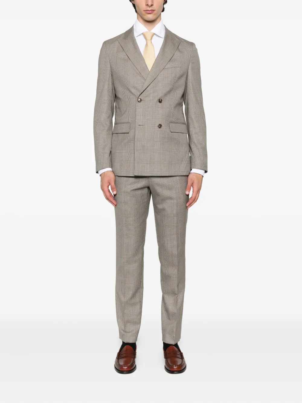 BOSS Geruit pak Beige