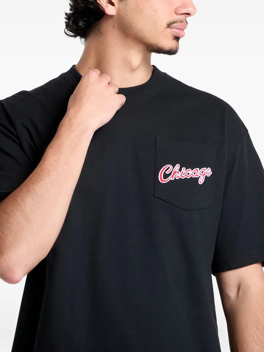 Mitchell & Ness Chicago Bulls Vintage Logo Double Hit T-shirt Zwart