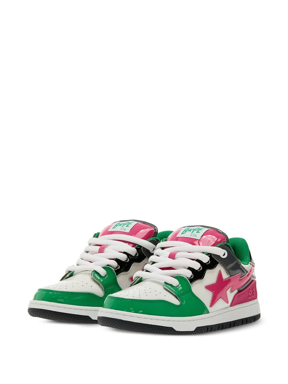 A BATHING APE star-patch leather trainers Green
