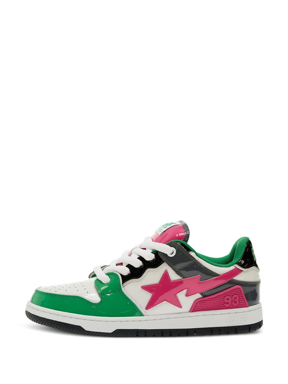 A BATHING APE star-patch leather trainers Green