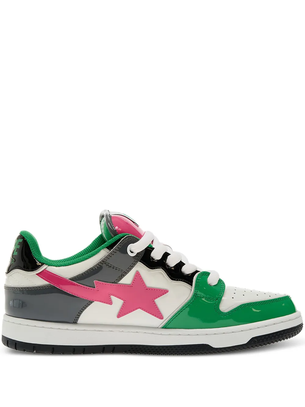 A BATHING APE star-patch leather trainers Green